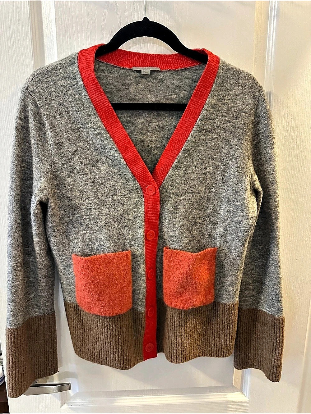 COS Color Block Wool Cardigan in Gray & Red Size Large